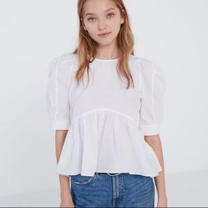Zara Top | Women’s Zara Top White Voluminous Puff Sleeve Poplin Top Size Medium